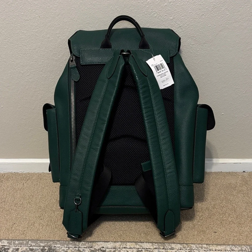 Coach Dark Green Leather Backpack - Picture 3 of 7